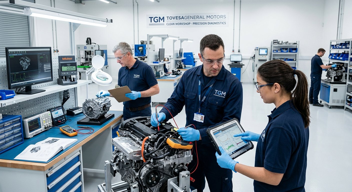 Tovesageneral Motors Technicians Conducting Diagnostics in Clean Workshop